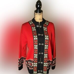 Norwegian Pure New Wool AS Evebofoss Vintage Fair Isle Cardigan Sweater 44 L
